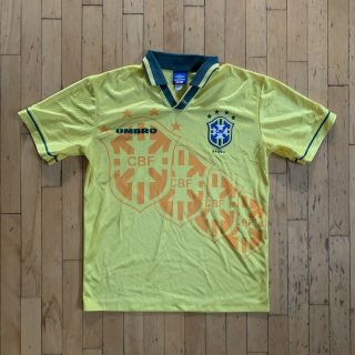 Vintage Men’s Brazil Umbro 1994 World Cup Soccer Jersey Yellow Large Vtg 90s