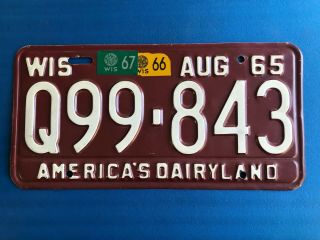 1965 1966 1967 Wisconsin License Plate Tag