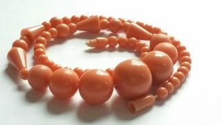 Vintage Art Deco Orange Early Plastic Bead Necklace