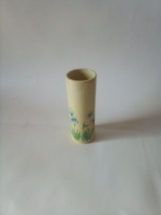 Vintage Mccoy Pottery Usa Small Yellow Vase With Blue Iris Flowers 5 - 7/8 " High