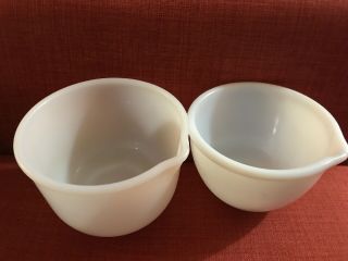 2 Vintage Milk Glass Small Mixing Bowls W/ Spout Glasbake For Sunbeam And Unkown