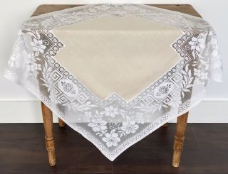 Vintage Eastern European Linen & Lace Tablecloth