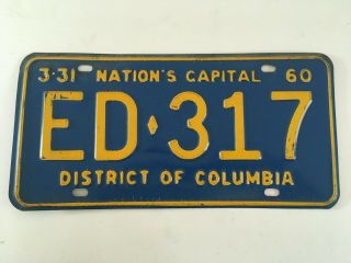1960 Washington Dc License Plate District Of Columbia 100 All Paint