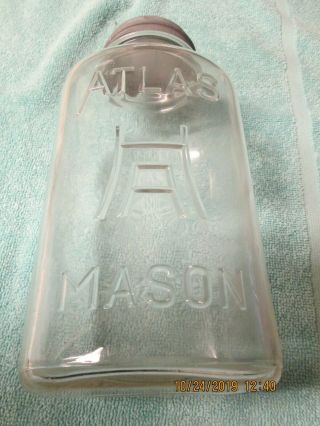 Vintage Atlas Half Gallon Clear Mason Jar,  13,  With Atlas Zinc Lid