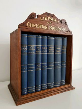 C.  1880 Library Of Christian Biography / 7 Vols / Bible Interest / Wooden Cabinet