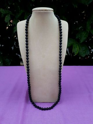 Vintage Art Deco Flapper Style Hand - Knotted French Jet Bead Necklace 31 "