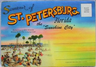St.  Petersburg Florida Souvenir Postcard Folder Of 18 Color Views 1930s Vintage
