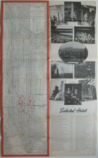 Vintage 1940 YORK CITY Transit Map Subway Elevated Lines Hudson Tubes Hotels 2