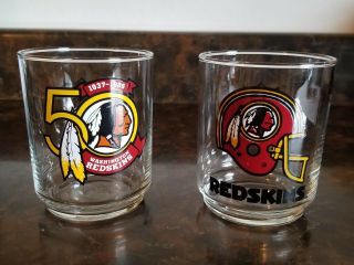 Vintage Washington Redskins 50th Anniversary Glasses - 2 Total - Ex