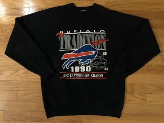 Vintage 1990 Buffalo Bills Afc East Champs Black Crewneck Sweatshirt Large