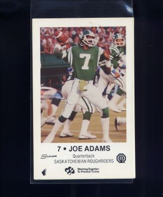 1982 Saskatchewan Roughriders Cfl Police Football Card 7 Joe Adams