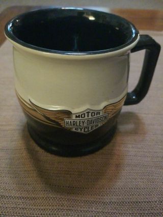 Harley Davidson Motorcycles Bar And Shield With Wings Coffee Mug Black Gold Cup