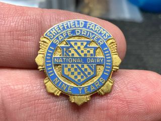 Sheffield Farms National Dairy 9 Years Safe Driver Vintage Service Award Pin.