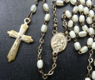 Vintage Art Deco Cream Glass Bead Small Rosary Necklace - A460