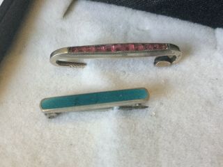Vintage Art Deco Jewellery Sterling Silver Turquoise & Red Stone Bar Brooches 2
