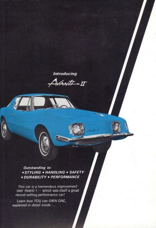 Vintage 1967 Avanti Ii Sales Kit Brochures Price List & Order Form