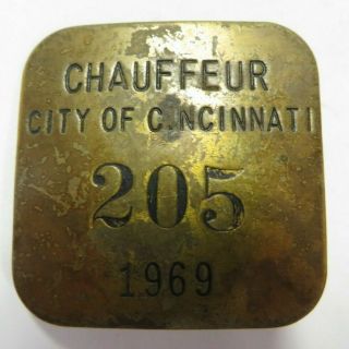 Vintage 1969 City Of Cincinnati,  Ohio Licensed Chauffeur Badge No.  205 Driver Pin