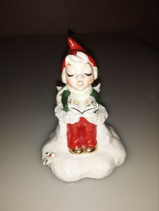 Vintage Japan Hand Painted Ceramic Christmas Angel Caroler Pixie Elf Bell