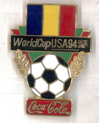 Usa 94 World Cup Soccer Pin - Romania - Coke Coca - Cola - Fifa Football Badge
