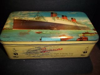 Antique Bensons England Candy Tin Rms Queen Mary Ship