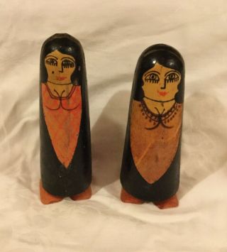 Two Vintage Art Deco Wooden Carved Hand Painted Figures.