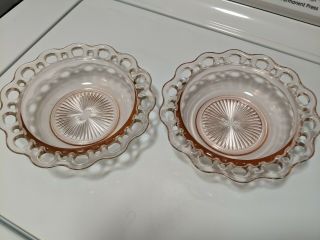 Vintage Old Colony Lace Edge Open Pink Depression Glass Serving Bowl 7 3/4 "