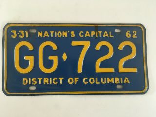 1962 Washington Dc License Plate District Of Columbia 100 All Paint