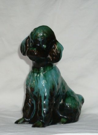 A Vintage Blue Mountain Pottery Poodle Dog Figurine Green & Brown Glaze