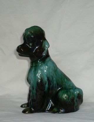 A Vintage Blue Mountain Pottery Poodle Dog Figurine Green & Brown Glaze 2