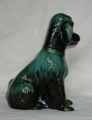 A Vintage Blue Mountain Pottery Poodle Dog Figurine Green & Brown Glaze 3
