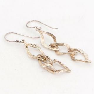 Vtg Sterling Silver - Diamond Cut Intertwined Link Dangle Earrings - 4g