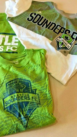 2 Adidas Black Seattle Sounders Fc Soccer Shirts Boys Size S Green White