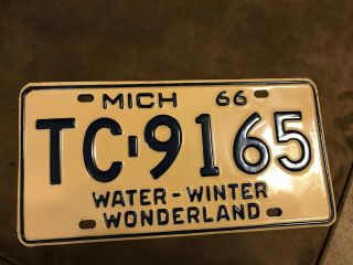 Vintage 1966 Michigan License Plate Tc - 18165 Water Winter Wonderland