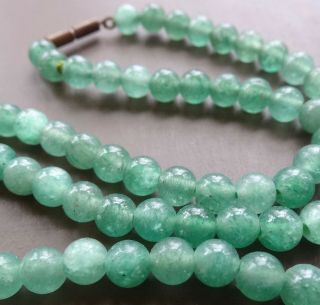 Vintage 24 " Long Green Hard Stone Bead Necklace Barrel Clasp - R161