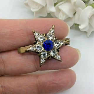 Vintage Jewellery Blue Sapphire & Clear Rhinestone Gold Tone Star Brooch Pin