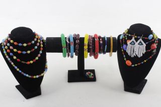 15 X Vintage & Retro Glass Jewellery Inc Necklaces,  Bangles,  Spun Art Glass