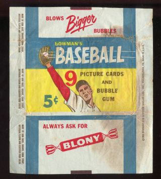 1955 Bowman Baseball 5 - Cent Wax Pack Wrapper Ex (staining) Blony Gum