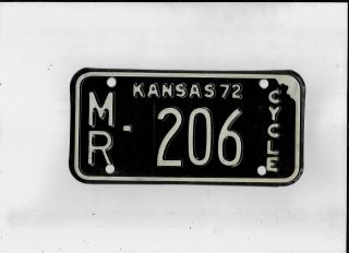 Kansas 1972 License Plate " Mr - 206 " Motorcycle Morris