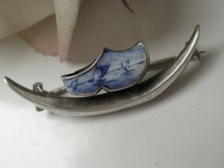 Vintage Silver Painted Clog On A Small Boat Brooch 3.  50cm By 1.  00cm 1.  80grams
