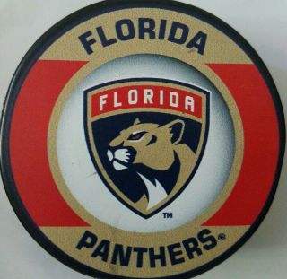 FLORIDA PANTHERS NHL INGLASCO OFFICIAL HOCKEY PUCK MADE IN SLOVAKIA SMUDGED MARK 2
