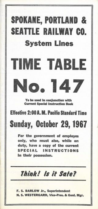 1967 Spokane Portland & Seattle Railway Employee Timetables No.  147 System Lines