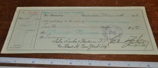 1908 Perkiomen Railroad Company Bank Check Philadelphia Pa Paid To Dl&w Rr
