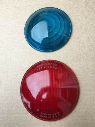 2 Vintage Glass Lens 5 " Blue Macbeth No.  2871 & 5 1/2 " Red Ribbed 5632 - Rr