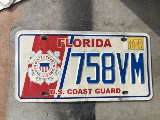 Florida United States Us Coast Guard Military License Plate Car Auto Tag 758vm