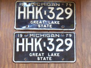 Vintage Michigan 1979 License Plate Tag Hhk 329 Pair Set