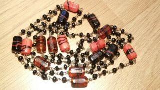 Vintage Art Deco Long Wired Multi Coloured Hexagon Glass Bead Necklace