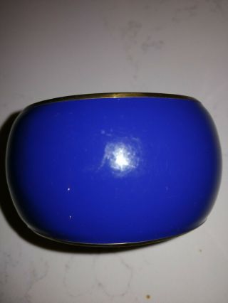 Vintage Brass And Blue Enamel Chunky Bangle With Cut Out Hearts Inside