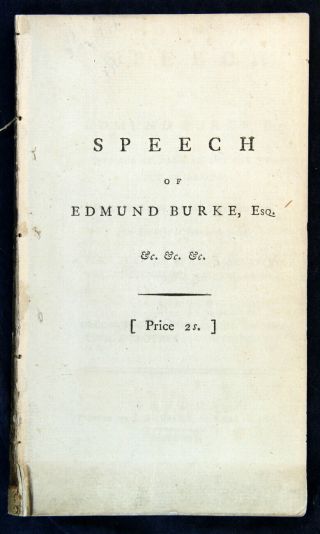 Edmund Burke Speech On Economic Reform 1780 1st Authorized Ed.  1st State Fpobo