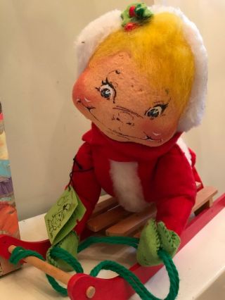 Vintage Annalee Christmas Doll 18” Santa Boy On Sled