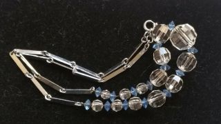 Czech Vintage Art Deco Clear/blue Nicely Faceted Glass Bead Necklace On A Wire
